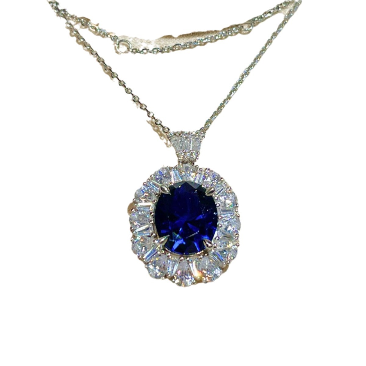Elegant Women’s 925 Silver Electroplated Sapphire Pendant Necklace