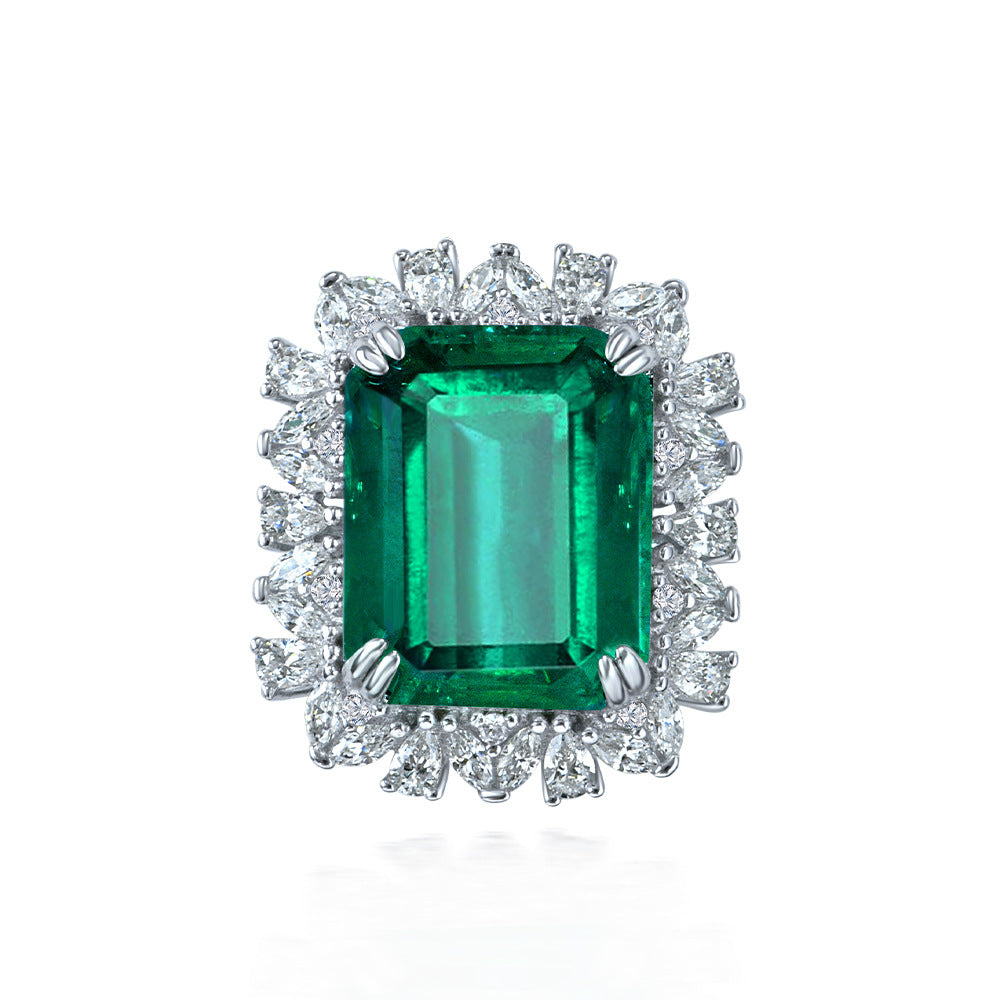 S925 Sterling Silver Ring with 9 Carat 12x15mm Emerald-Cut High Carbon Diamond