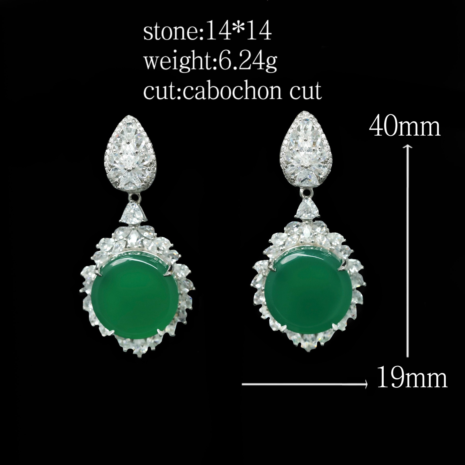 925 Silver Gold-Plated Natural Chalcedony Earrings with High Carbon Diamonds – Elegant & Timeless Design