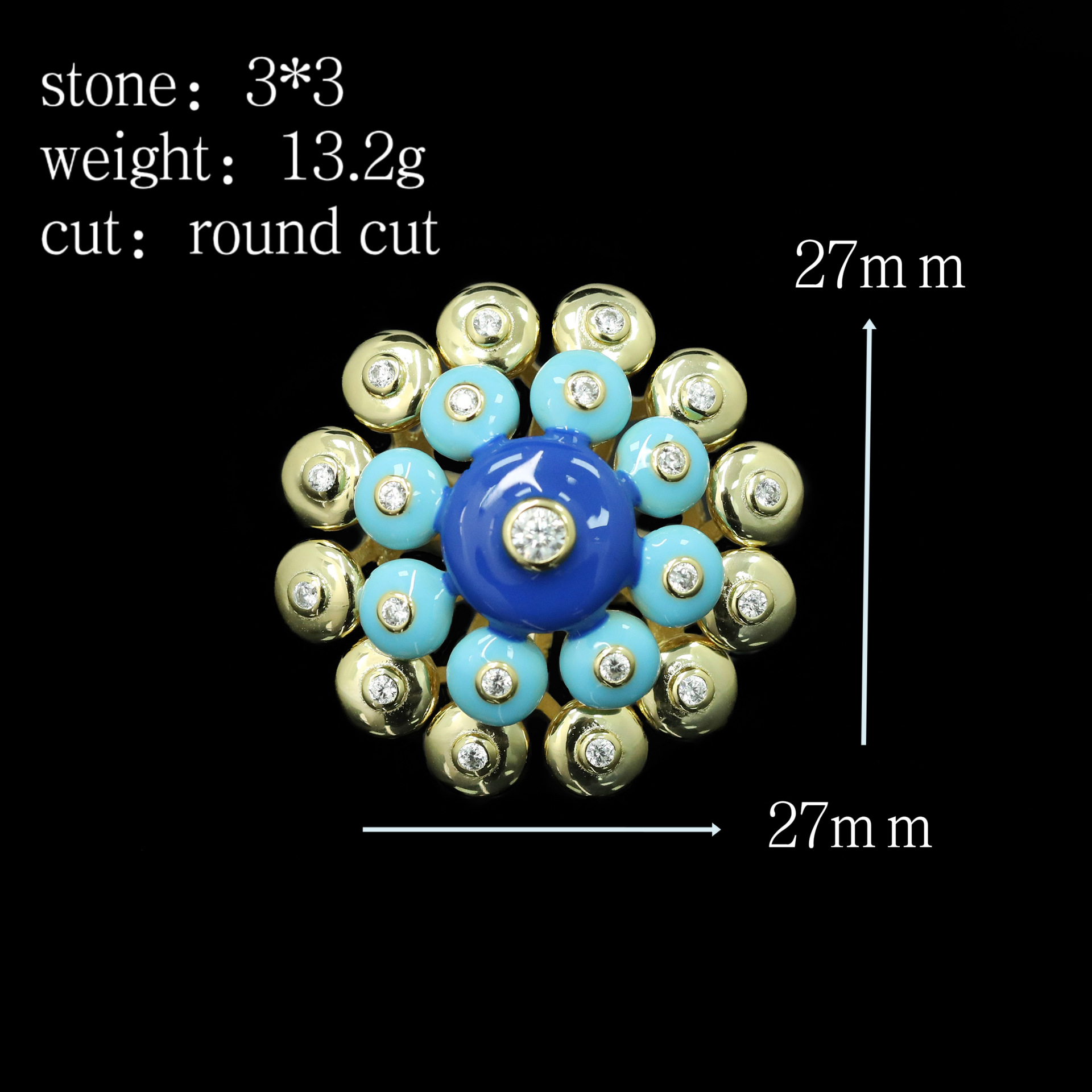 925 Silver Gold-Plated High Carbon Diamond Gold Foil Beads Lapis Lazuli Vintage Ring – Elegant & Timeless Design