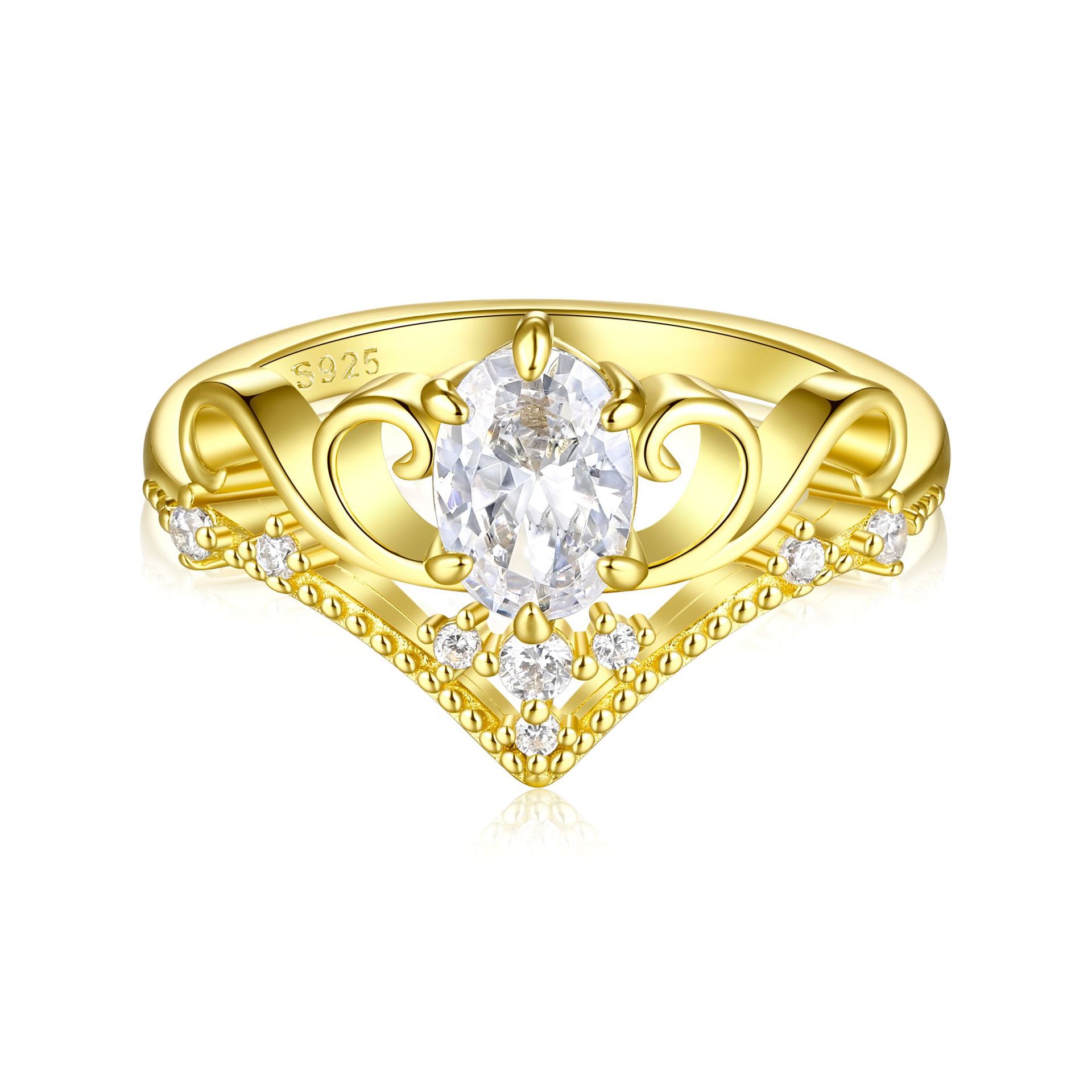 S925 Silver 18K Gold Electroplated Retro Crown Ring for Women – Vintage Royal-Inspired Jewelry