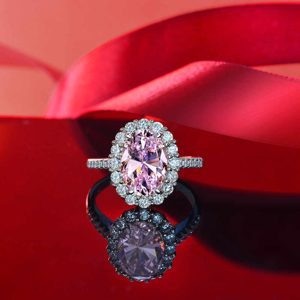 European and American s925 silver 3 carat pigeon egg 8*12 high carbon diamond ring luxury banquet wedding diamond ring