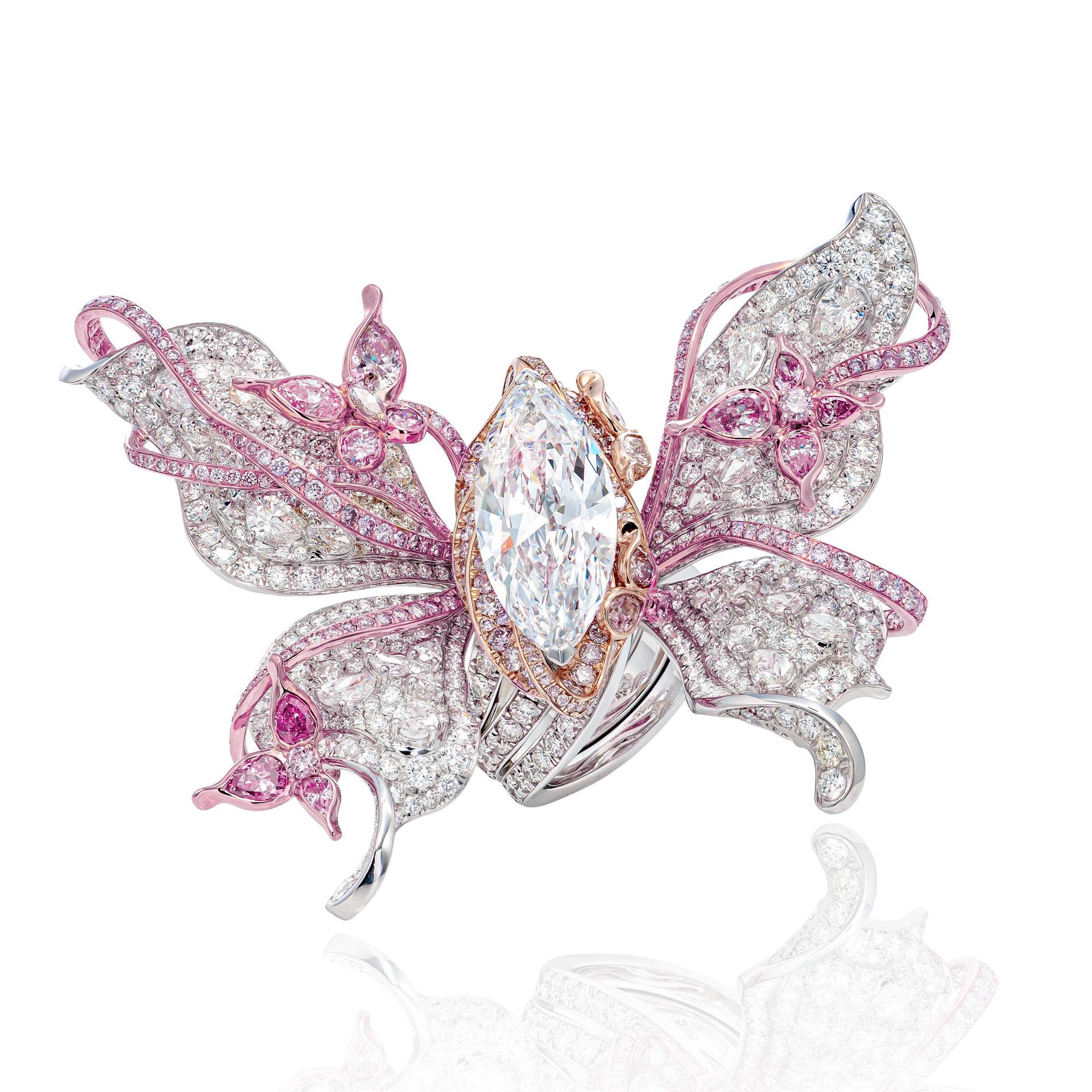 925 Silver Gold-Plated High Carbon Diamond Butterfly Shape Ring