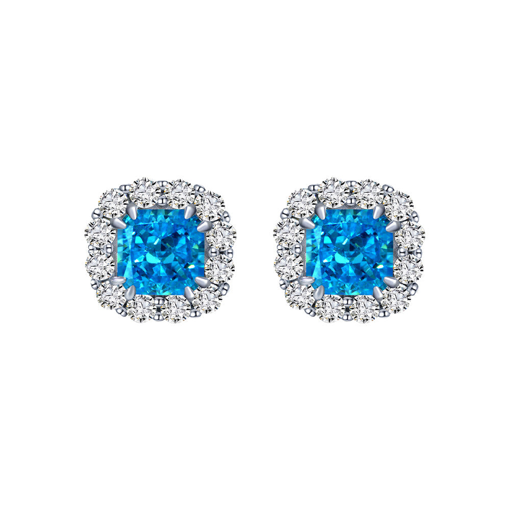 2ct high carbon diamond earrings 925 inlaid 7*7 ice flower cut simple design