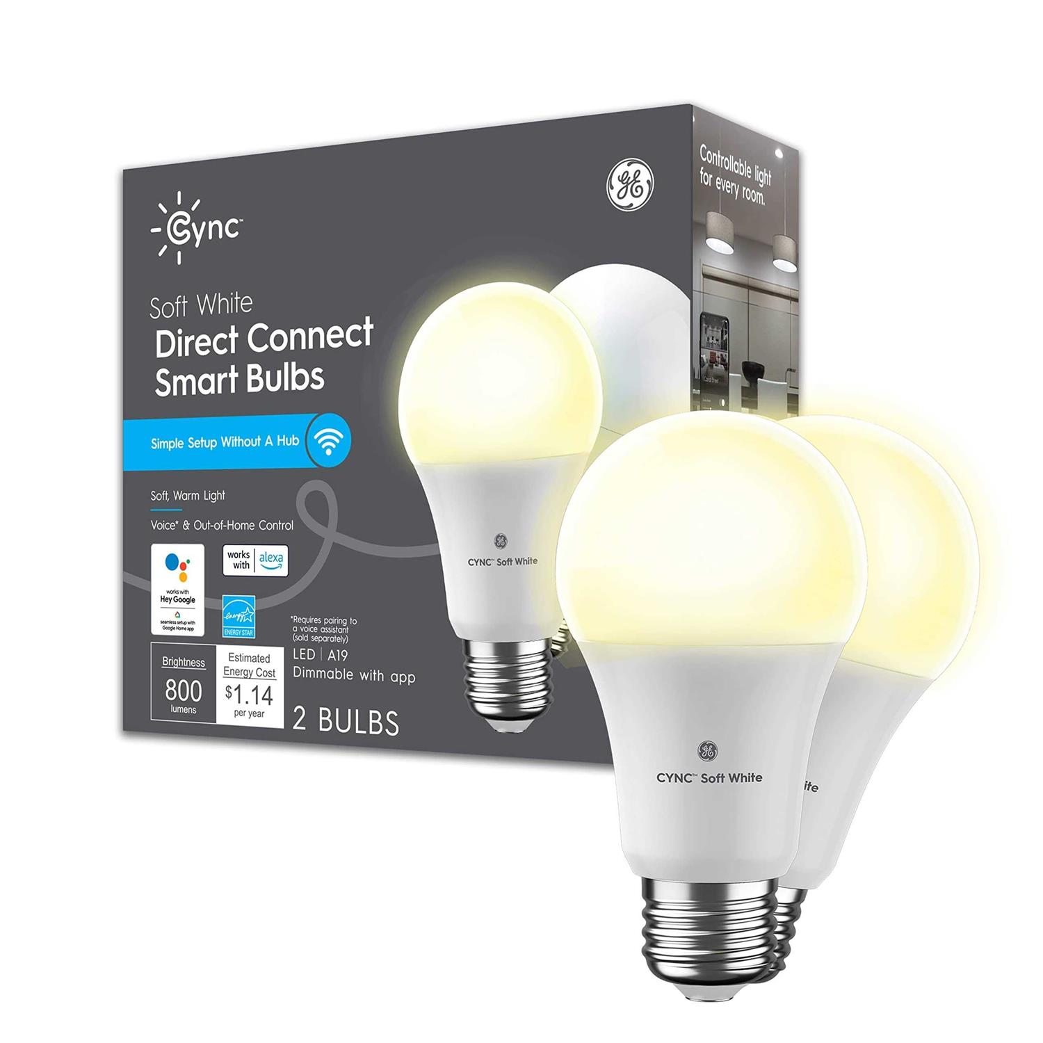 GE CYNC Smart LED Light Bulbs, Soft White, Bluetooth and Wi-Fi, Works with Alexa and Google