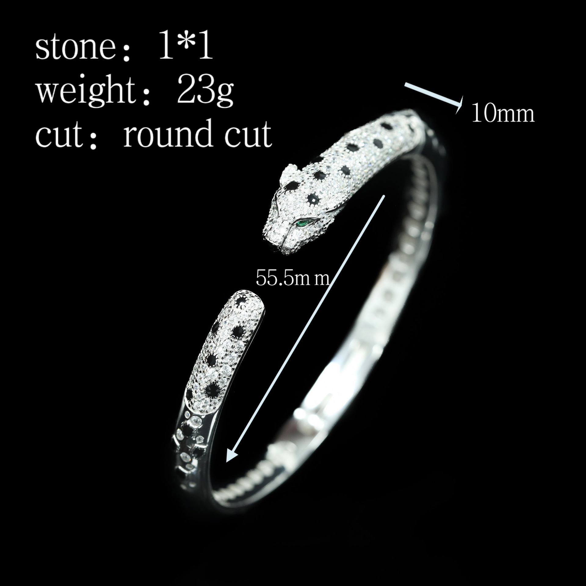 925 Silver Gold-Plated High-Carbon Diamond Black Enamel Leopard Bracelet – Bold & Luxe Design