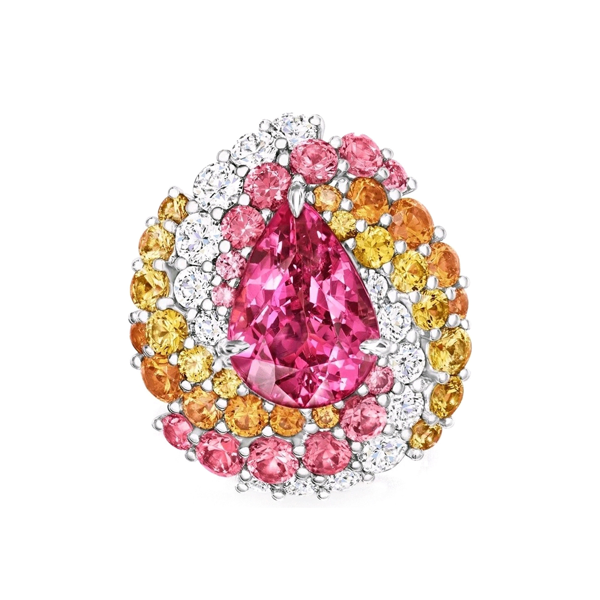 925 Silver Gold-Plated Ice Flower Padparadscha Ring with High-Carbon Diamonds – Elegant & Unique Design