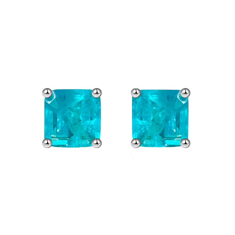 2 carat synthetic Paraiba earrings female earrings personality ins