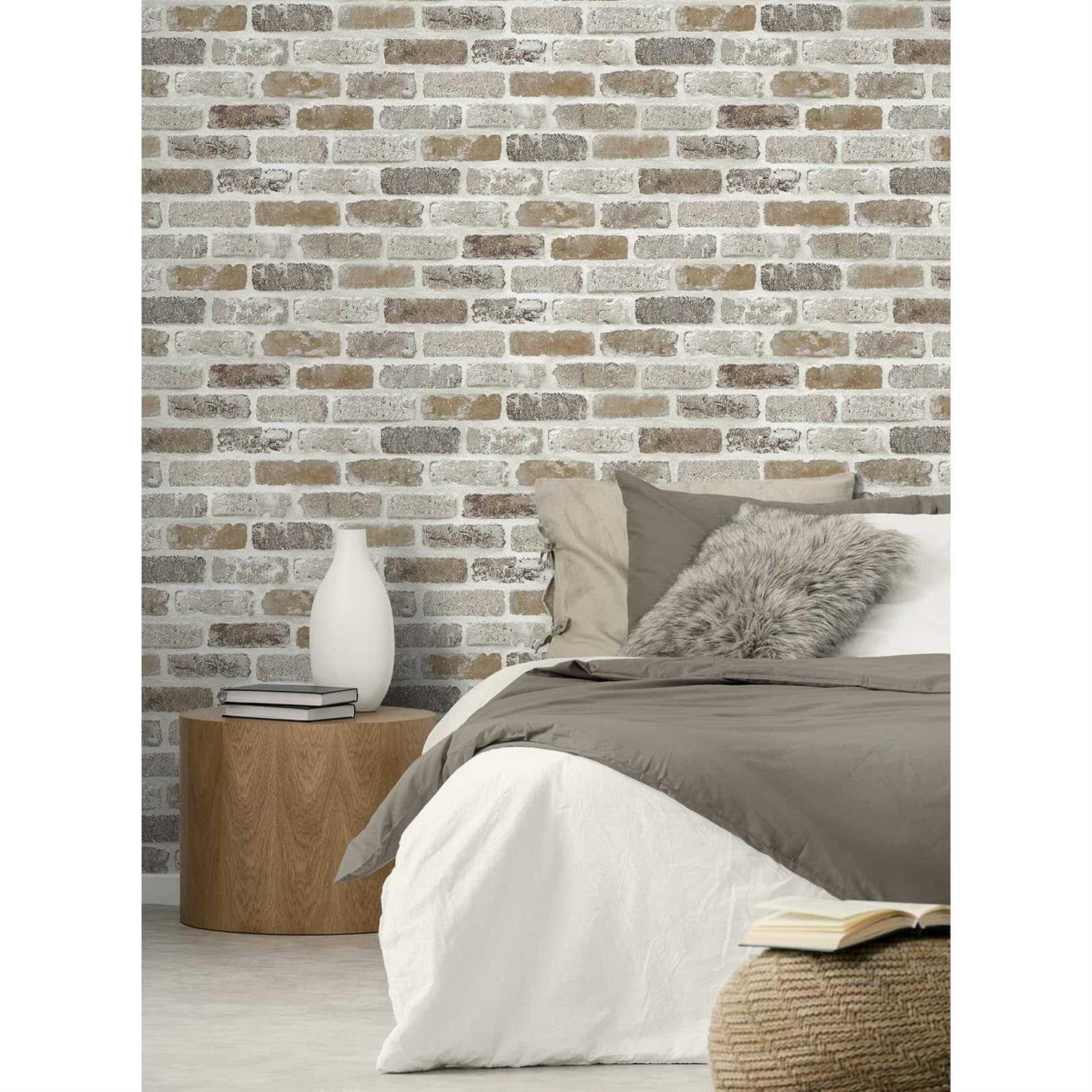 NextWall Washed Brick Peel and Stick Wallpaper
