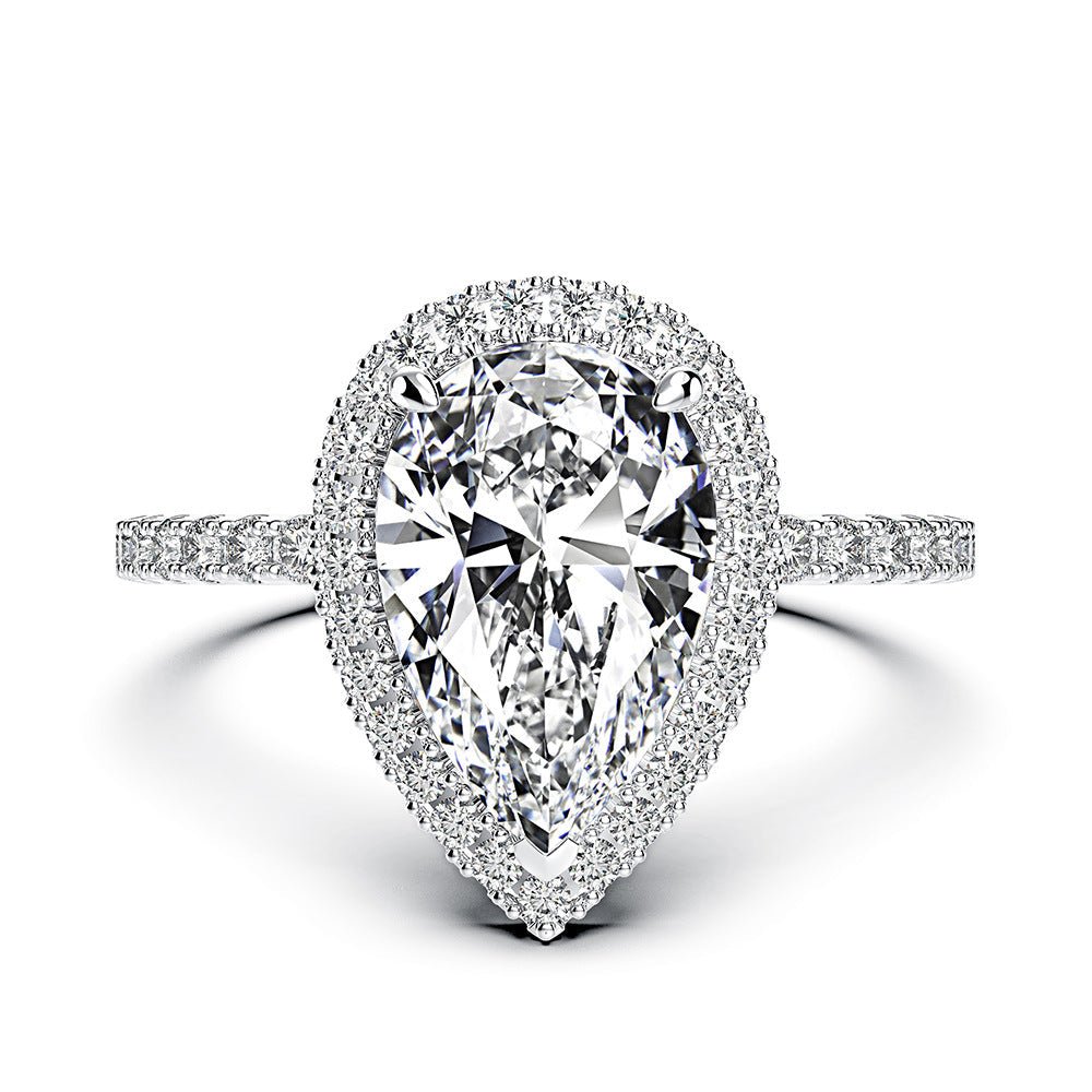 S925 Sterling Silver 4-Carat Radiant Cut Diamond Ring Set – Elegant Pear Shape (8x12mm)
