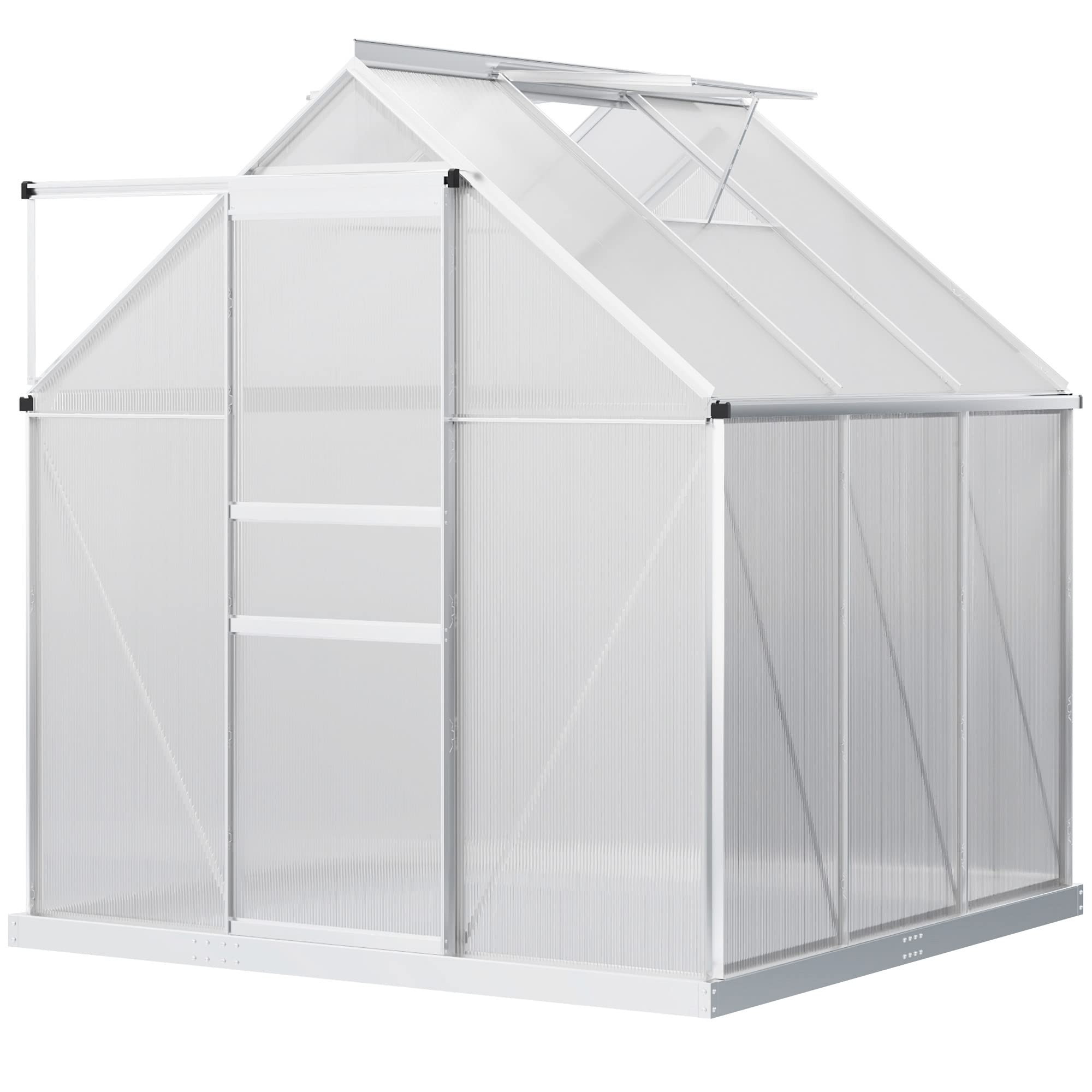 【Home & Garden】6′ x 6′ aluminum greenhouse polycarbonate walk-in garden greenhouse vents, sliding doors