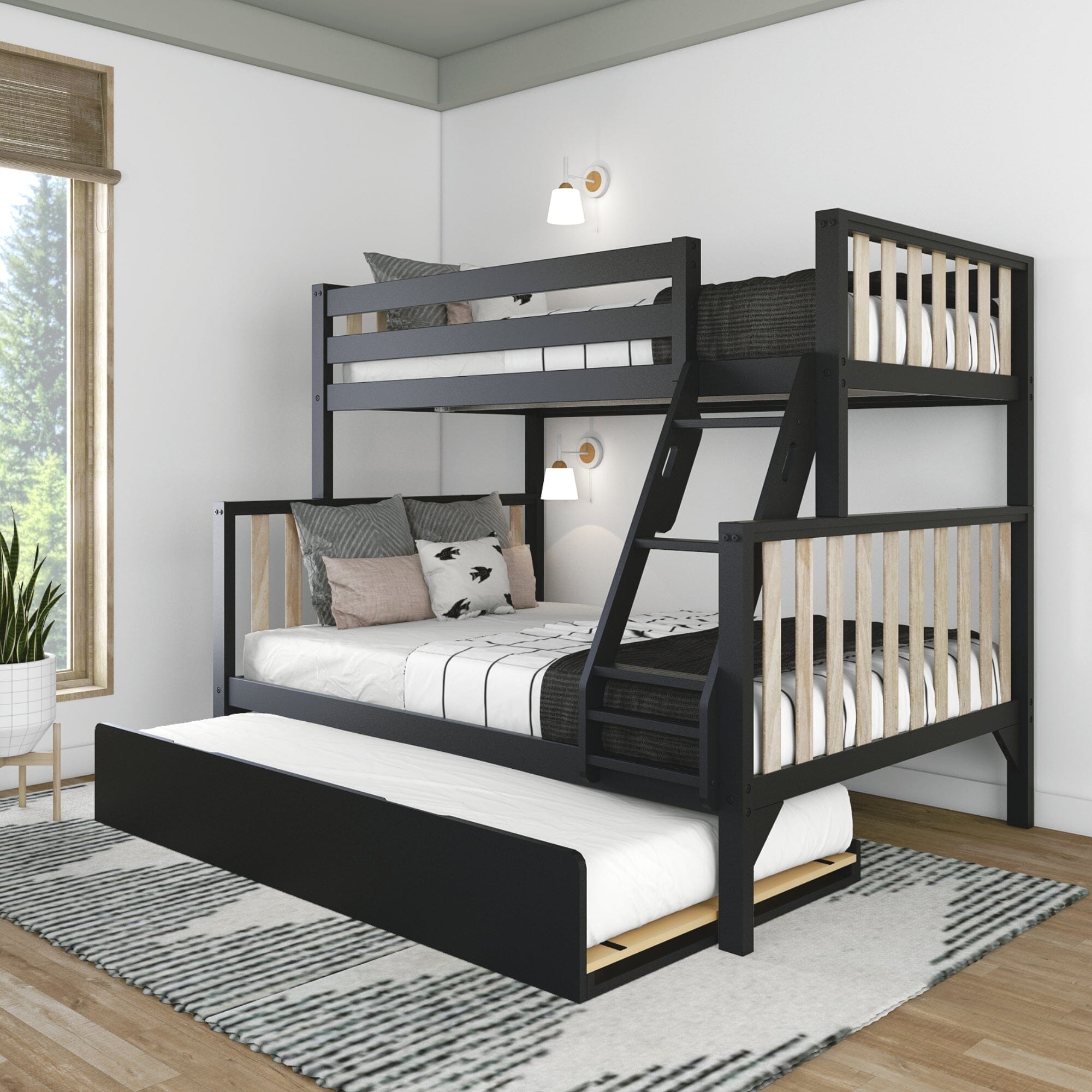 🎄Store Closing Sale💖Scandinavian Twin over Full Bunk Bed with Twin-Size Trundle