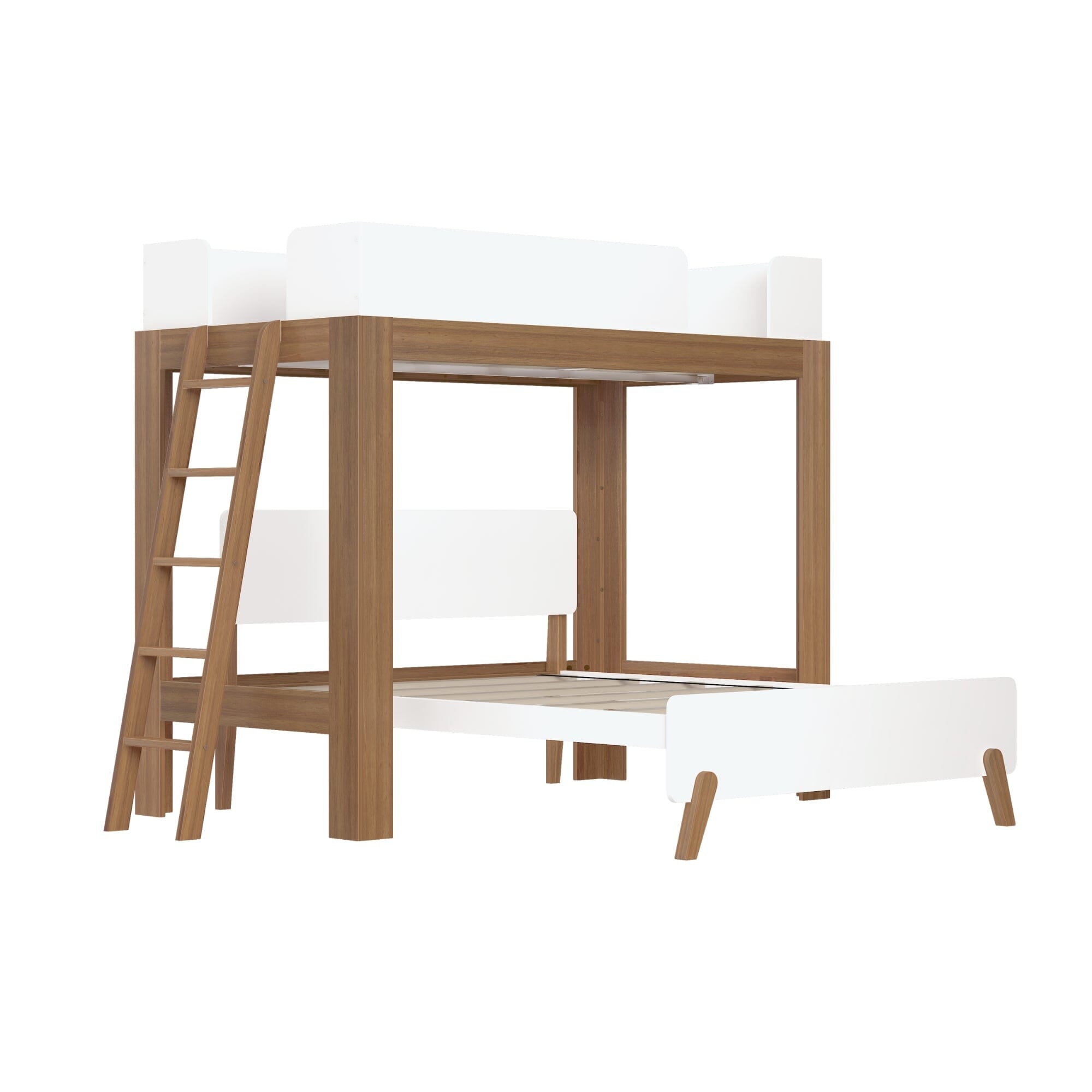 🎄Store Closing Sale💖Mid-Century Modern L-Shaped Twin Over Full Bunk Bed with Ladder on End