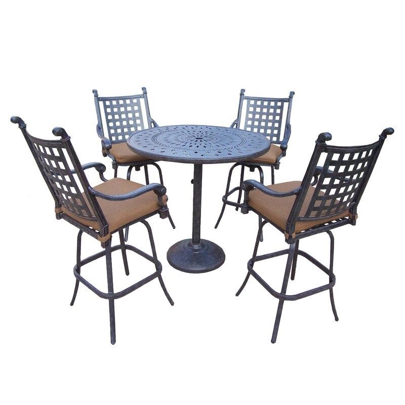 Vandyne Round 4 – Person 36.25&” Long Bar Height Dining Set with Cushions