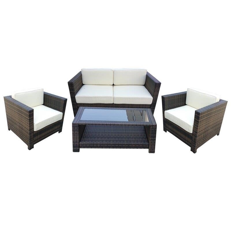 Wicker/Rattan 4 – Person Seating Group with Cushions