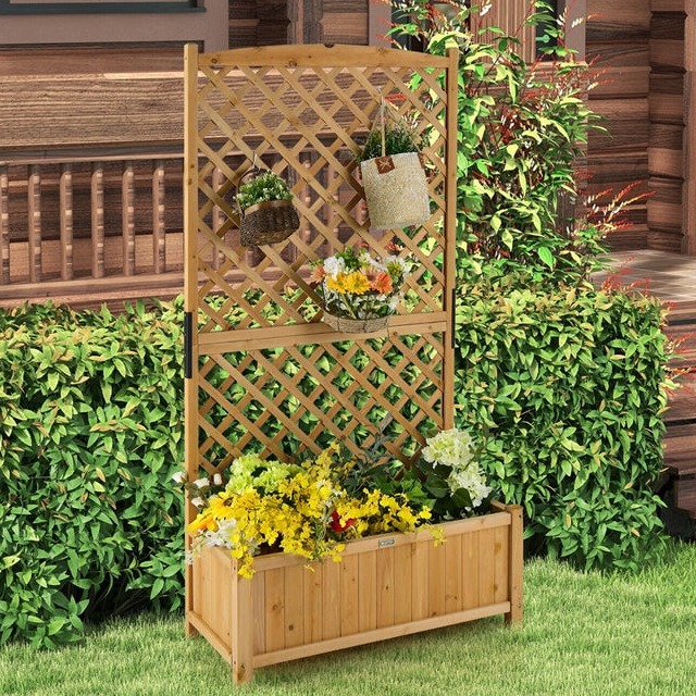 Wooden Raised Garden Bed 71 High Planter with Trellis for Plant Flower Climbing Pot Hanging-1