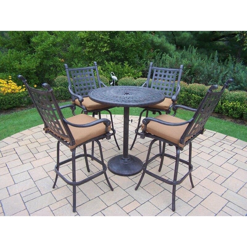 Vandyne Round 4 – Person 36.25&” Long Bar Height Dining Set with Cushions