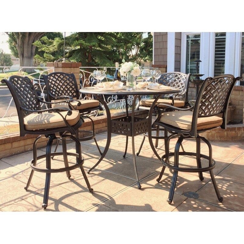 Wachtel Round 4 – Person 48&” Long Aluminum Bar Height Dining Set with Cushions