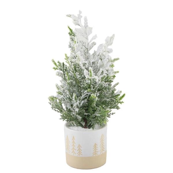 13 in. H Frosted Tree in Reverse Ceramic Pot