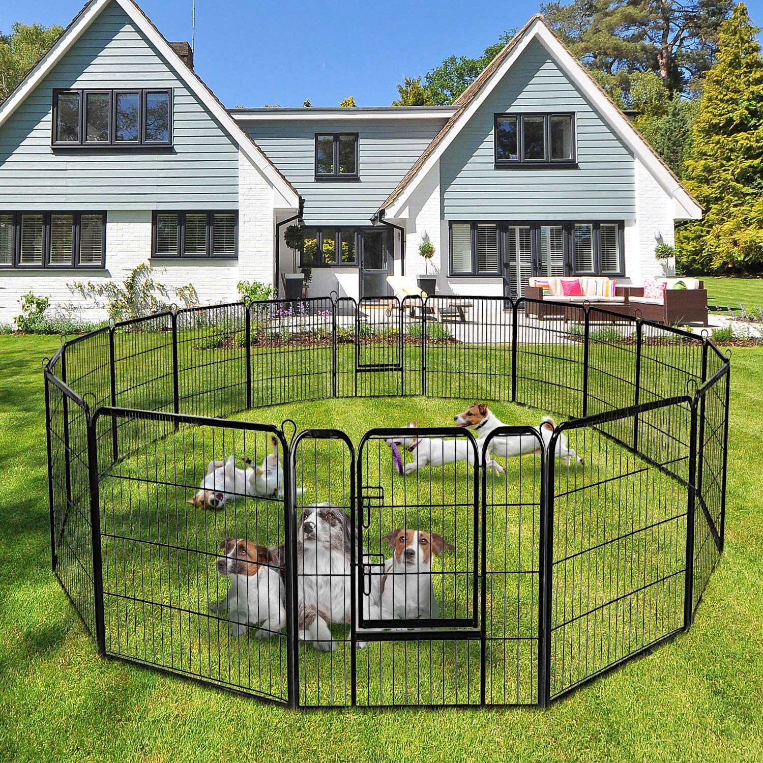 【Home&Garden】40″ Dog Fence with Door, 16/8 Panels Dog Playpen for Outside Large Dogs, Portable Pet Playpen