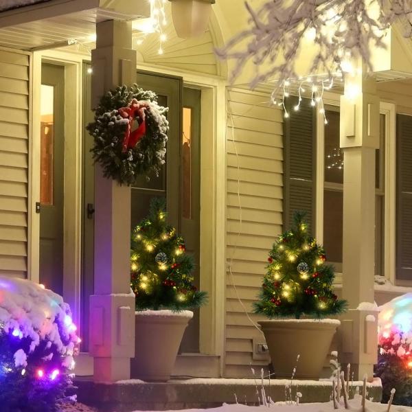 2 ft. Pre-Lit Small Pine Artificial Christmas Tree with 24 Warm White Lights, (Set of 2)