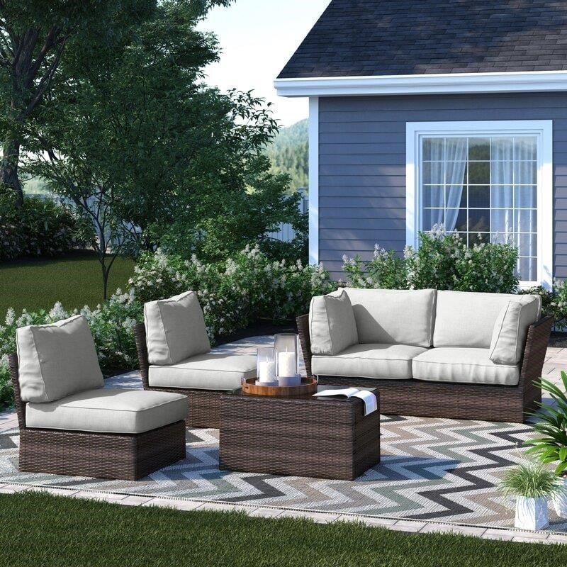 Widener Wicker/Rattan 4 – Person Seating Group with Cushions