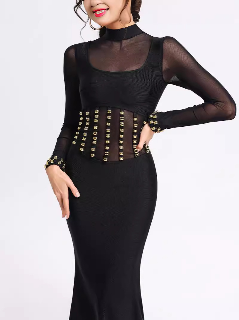 Robe Bandage Élégante à Manches Longues en Maille pour Femme – Coupe Moulante, Look Chic et Sexy