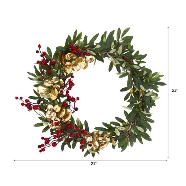 21in. Olive, Berries and Gold Eucalyptus Artificial Wreath