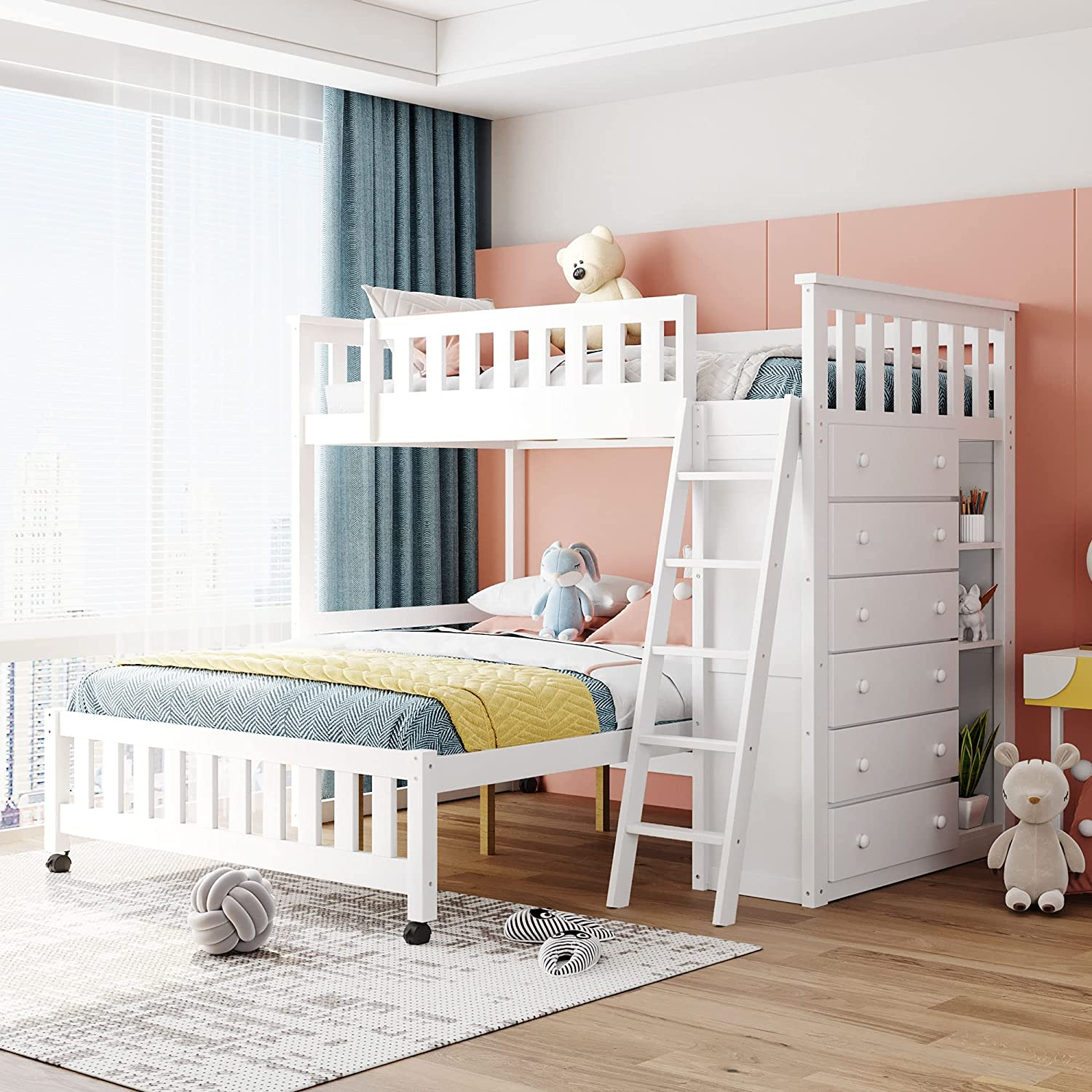 🎄Store Closing Sale💖Bunk Bed- Gray +6drawers +3shelves