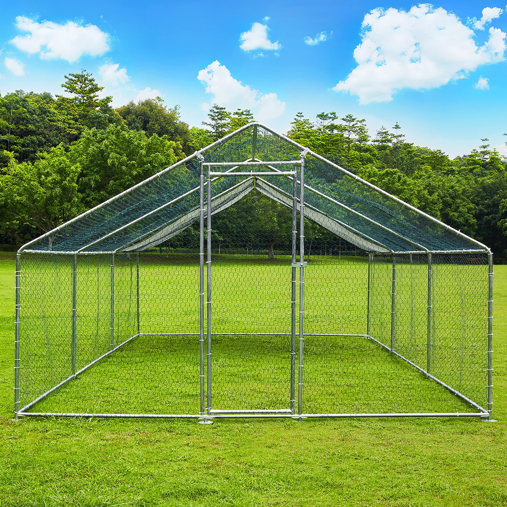 【Home&Garden】Extra Large Metal Chicken Coop Walkin Poultry Cage Rabbits Habitat Cage(19.6’Lx9.8’Wx6.5’H)