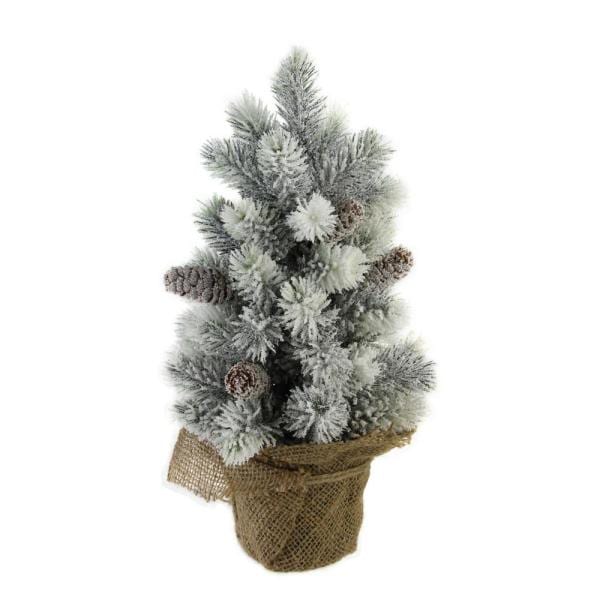 1.29 ft. Snow Flocked Green Pine Artificial Table Top Christmas Tree with Burlap Base