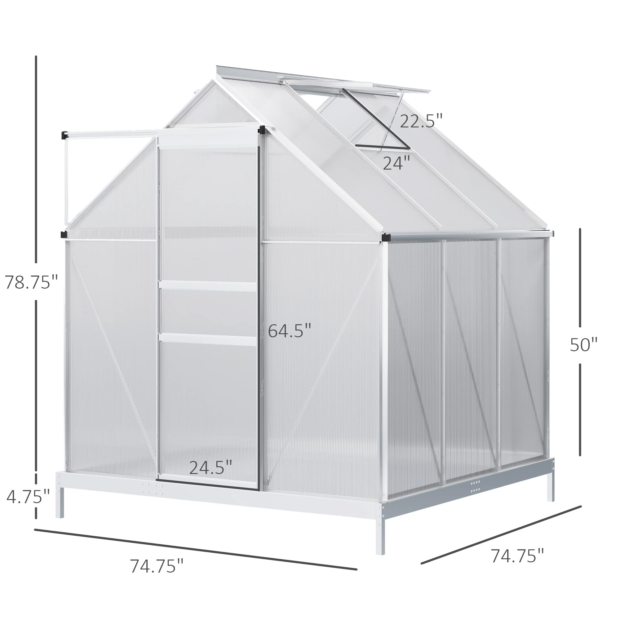 【Home & Garden】6′ x 6′ aluminum greenhouse polycarbonate walk-in garden greenhouse vents, sliding doors