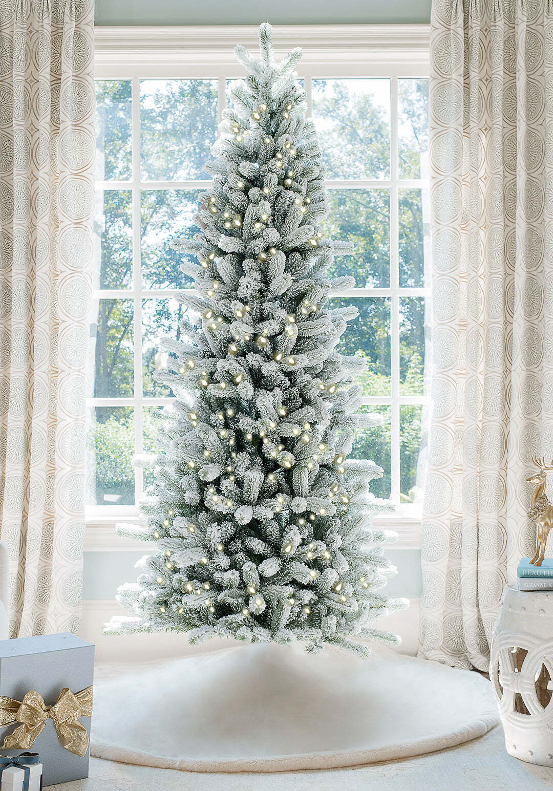 12′ Slim Quick-Shape Artificial Christmas Tree with 1250 Warm White LED Lights