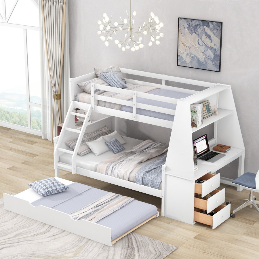 🎄Store Closing Sale💖High-quality materials Twin over Full Bunk Bed Three Storage Drawers and Shelf