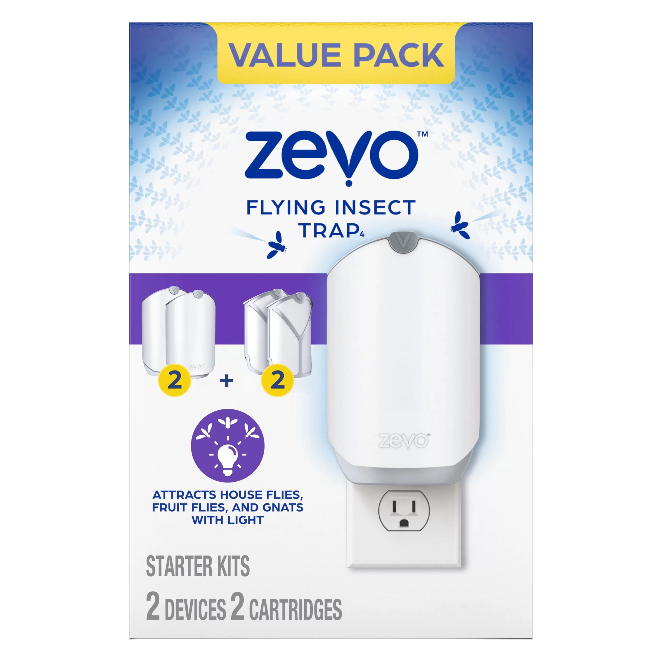 Zevo Flying Insect Trap, Indoor Fly Trap – 2 Devices + 2 Refills (Value Pack)