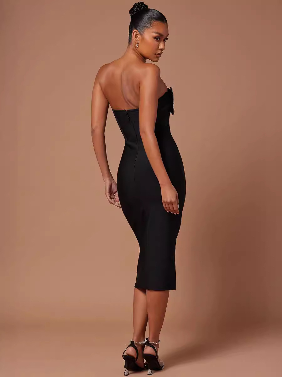 Robe Moulante Bustier Bandage pour Femme – Robe Mi-Longue Moulante Sans Manches Avec Haut Tube