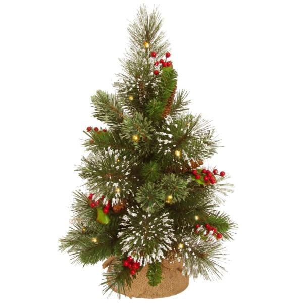 18 in. Wintry Pine Tree with Battery Operated Warm White LED Lights