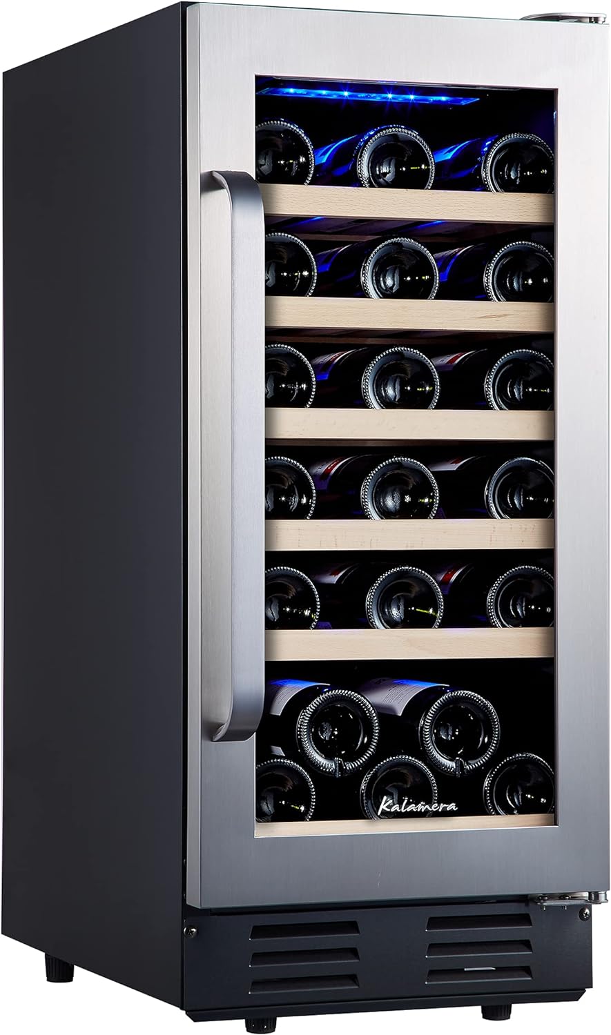 24 inch Wine Cooler, 46 Bottle – Dual Zone Built-in or Freestanding Fridge with Stainless Steel Reversible Glass Door, for Home, Kitchen, or Office.