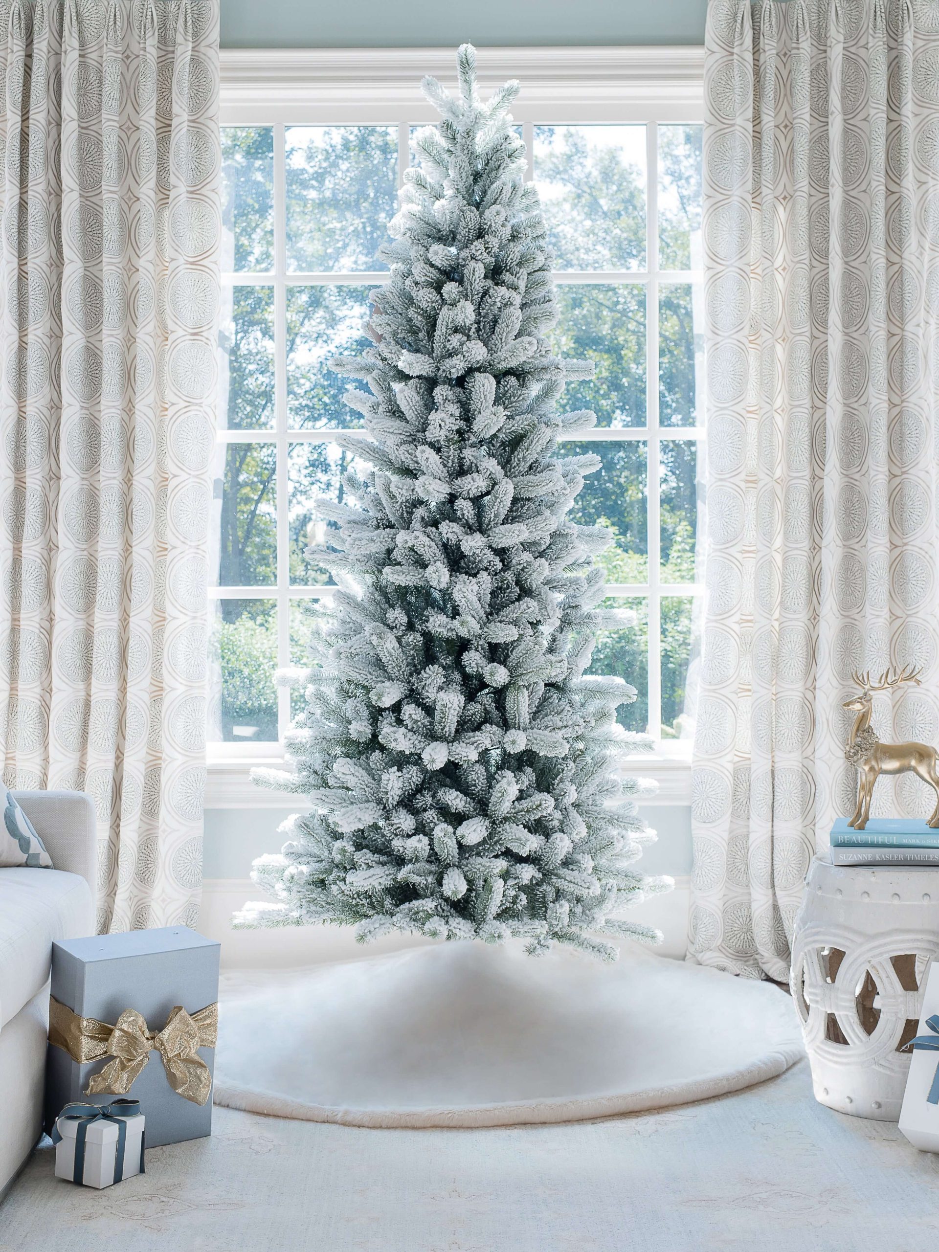 12′ Slim Quick-Shape Artificial Christmas Tree with 1250 Warm White LED Lights