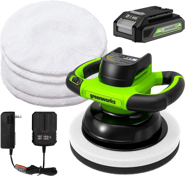 24V Cordless 10 Pad 2800 RPM Car Buffer Polisher, with 4 Buffing Bonnets, 2.0Ah Battery Charger