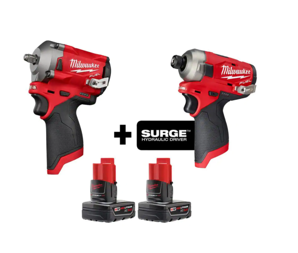 2554-20-2551-20-48-11-2412 M12 12V Lithium-Ion Brushless Cordless 3/8 in. Impact Wrench and Impact Driver with Two 3.0 Ah Batteries