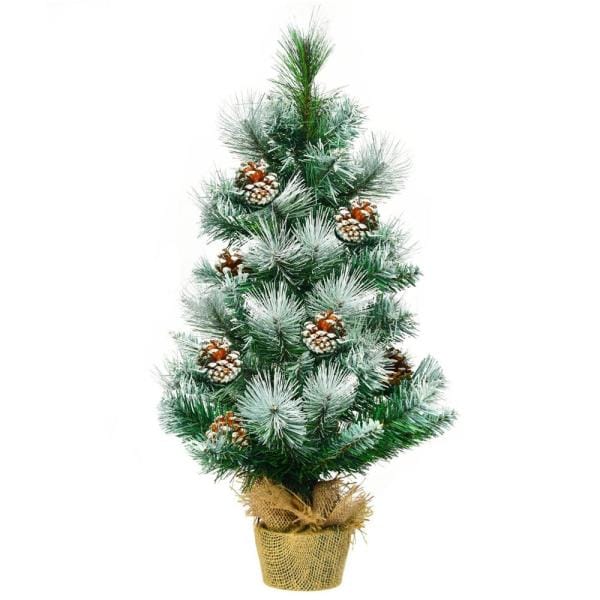 2 ft. Tabletop Mini Christmas Tree Snow Flocked Pine Tree with Base