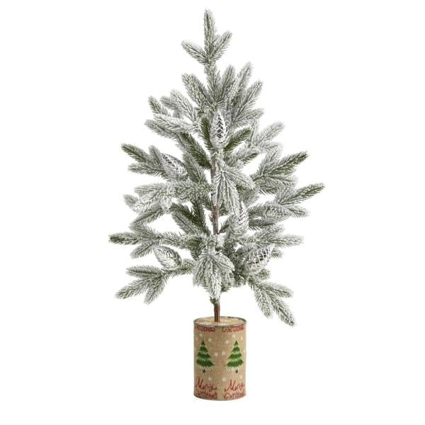 28 in. Flocked Christmas Artificial Tree in Decorative Planter