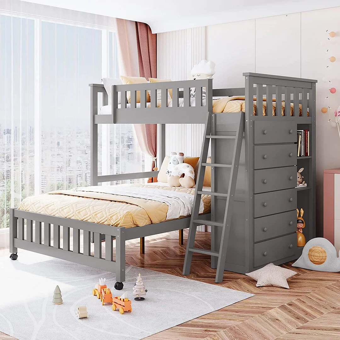 🎄Store Closing Sale💖Bunk Bed- Gray +6drawers +3shelves