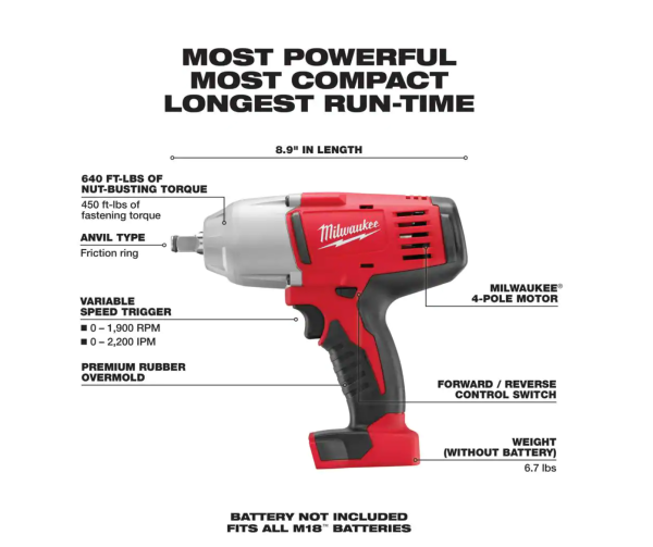 2663-20-0886-20 M18 18V Lithium-Ion Cordless 1/2 in. Impact Wrench, Friction Ring with M18 Jobsite Fan
