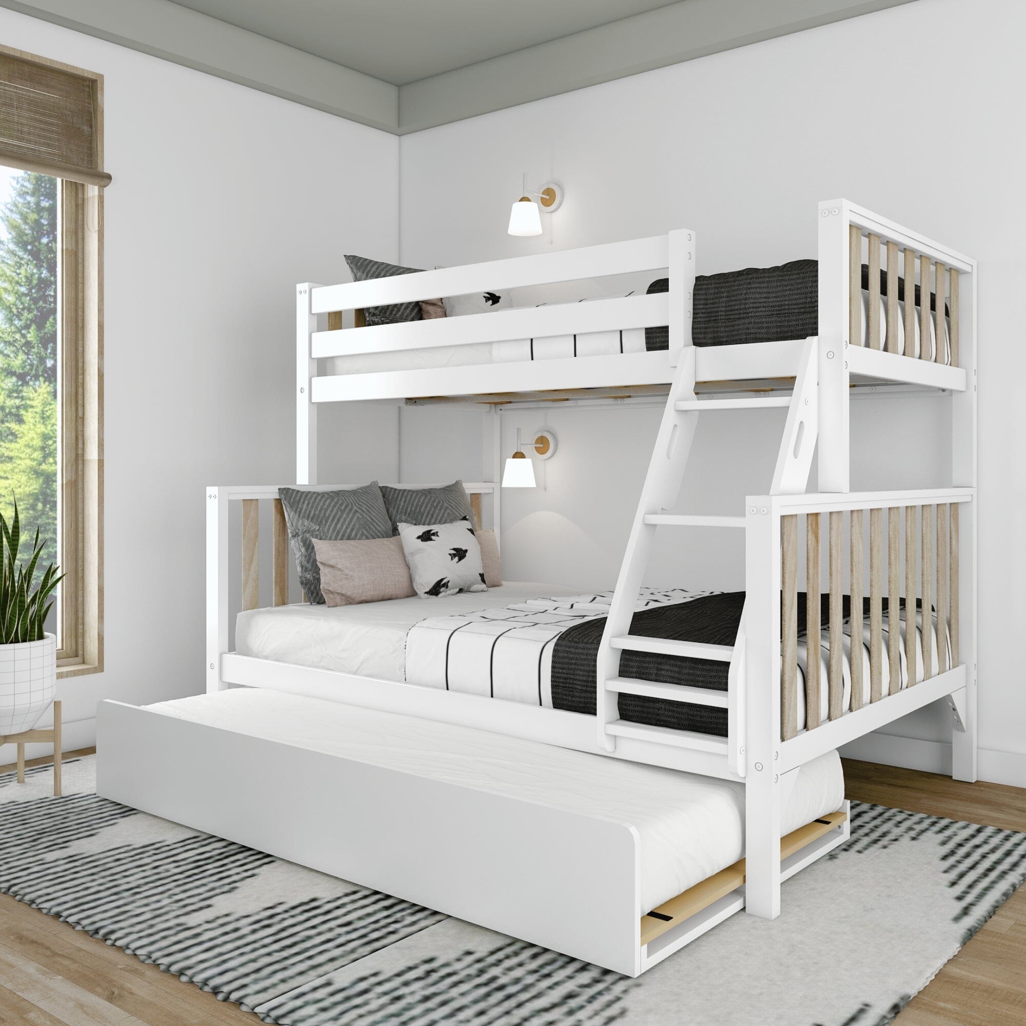 🎄Store Closing Sale💖Scandinavian Twin over Full Bunk Bed with Twin-Size Trundle