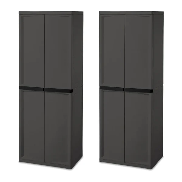 25.6 in. x 69.4 in. x 18.9 in. Adjustable 4-Shelf Storage Cabinet with Doors, Gray (2-Pack, 1-Piece)