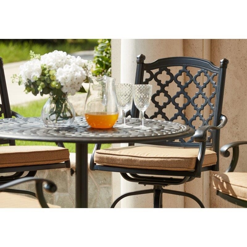 Waconia Round 4 – Person 42&” Long Aluminum Bar Height Dining Set with Cushions