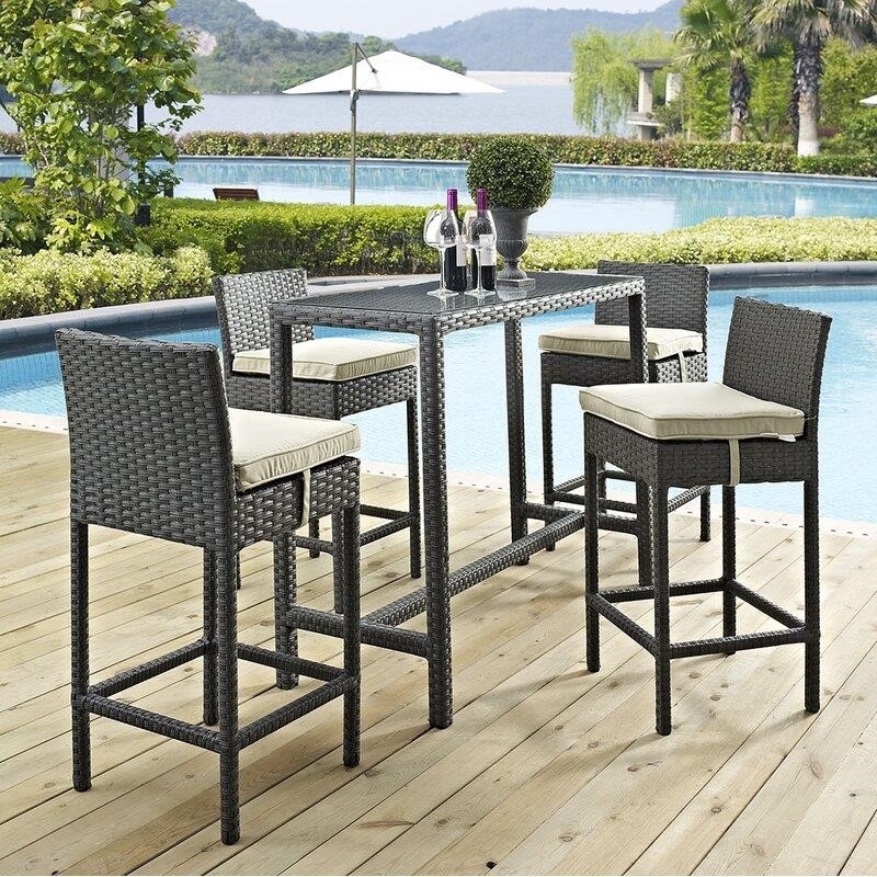 Tripp Rectangular 4 – Person 52&” Long Bar Height Dining Set with Cushions