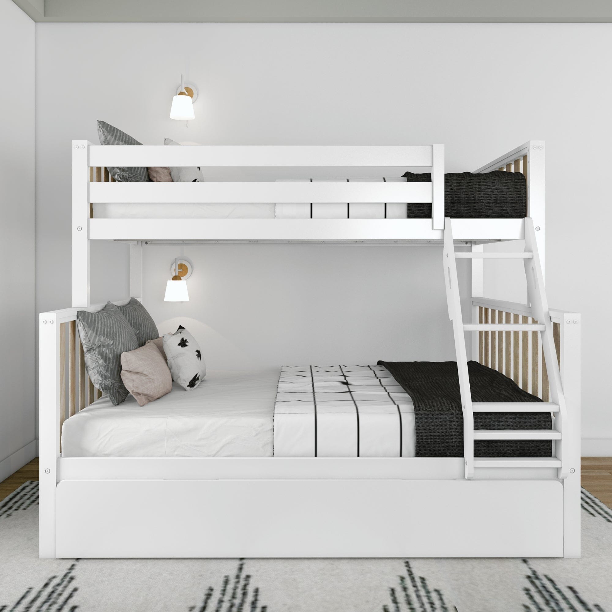 🎄Store Closing Sale💖Scandinavian Twin over Full Bunk Bed with Twin-Size Trundle